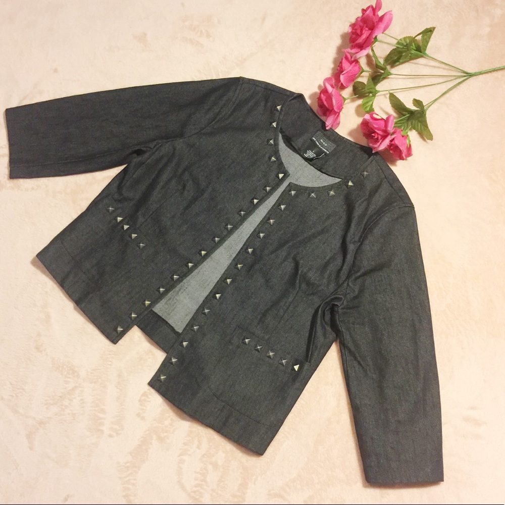 NWOT Studded Dark Jean Jacket with Pockets