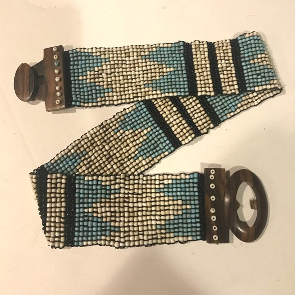 Native Hobo Chic Wood Turquoise white stretch Belt