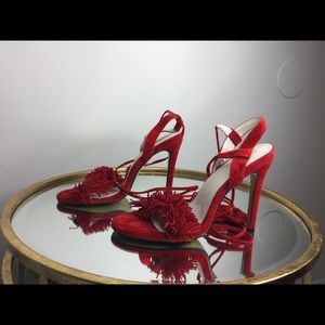 New Red Suede Fringe Heels