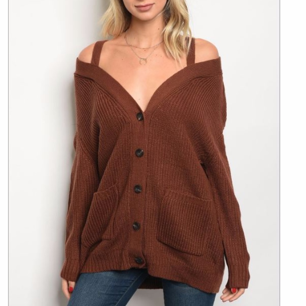 Only MED left “Ruby” Chunky Cold shoulder cardigan