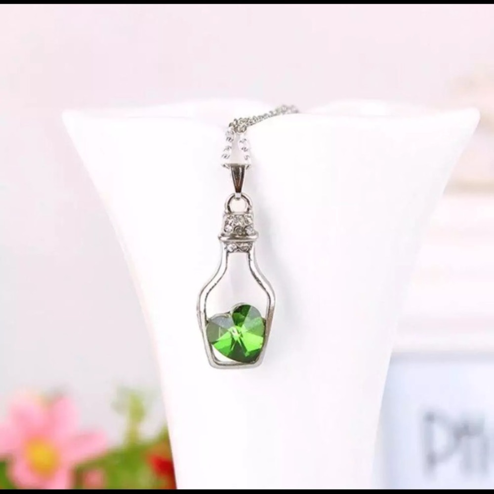 Lime Green Heart Encased Bottleneck Necklace
