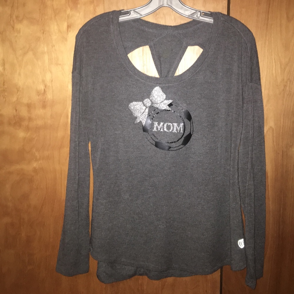 Calia Charcoal grey soccer Mom shirt.