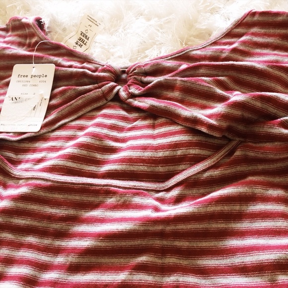Free People Red Combo Small Striped Dress Keyhole - Picture 2 of 3
