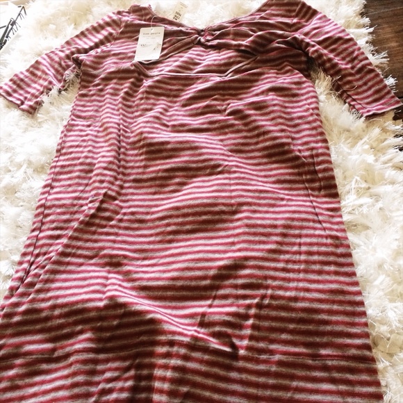 Free People Red Combo Small Striped Dress Keyhole - Picture 3 of 3
