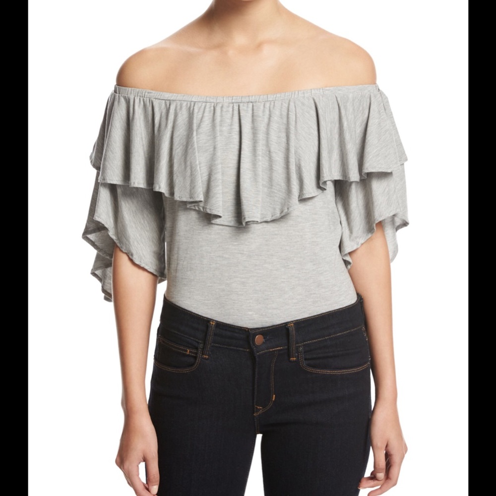 Off-the-Shoulder Gray Ruffle Bodysuit