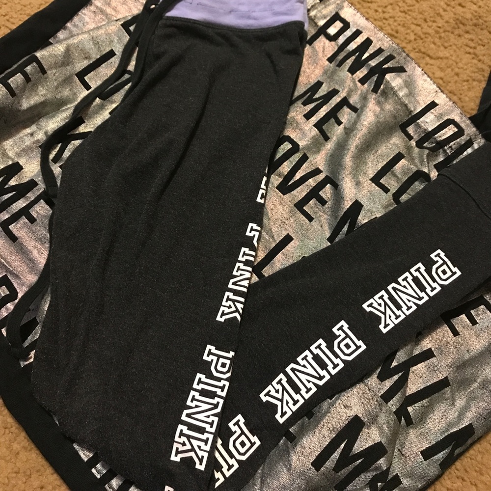VS pink dark charcoal leggings and bag