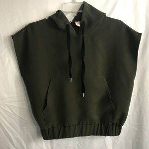 Olive green Cropped sleeveless hoodie