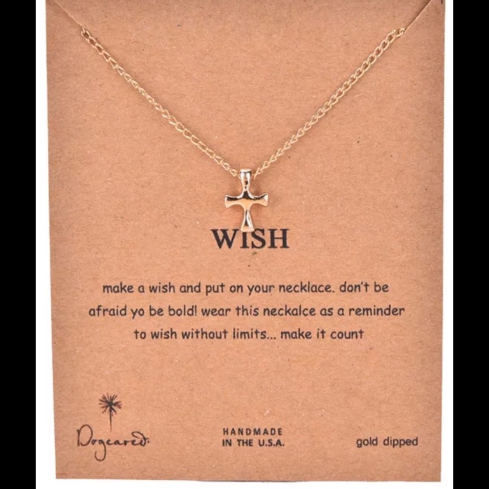 2 LEFT!! “Wish” Cross Gold Pendant Necklace