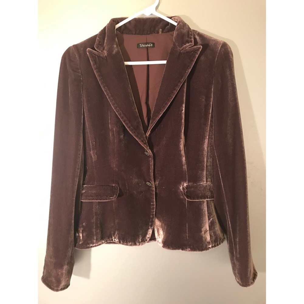 Tahari Velvety Silk Wine Blazer Sz S EUC