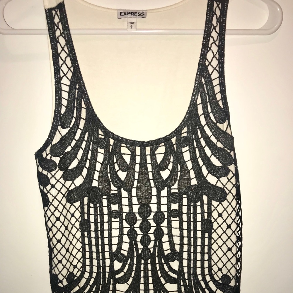 Express Sleeveless Black Crochet Ivory Top