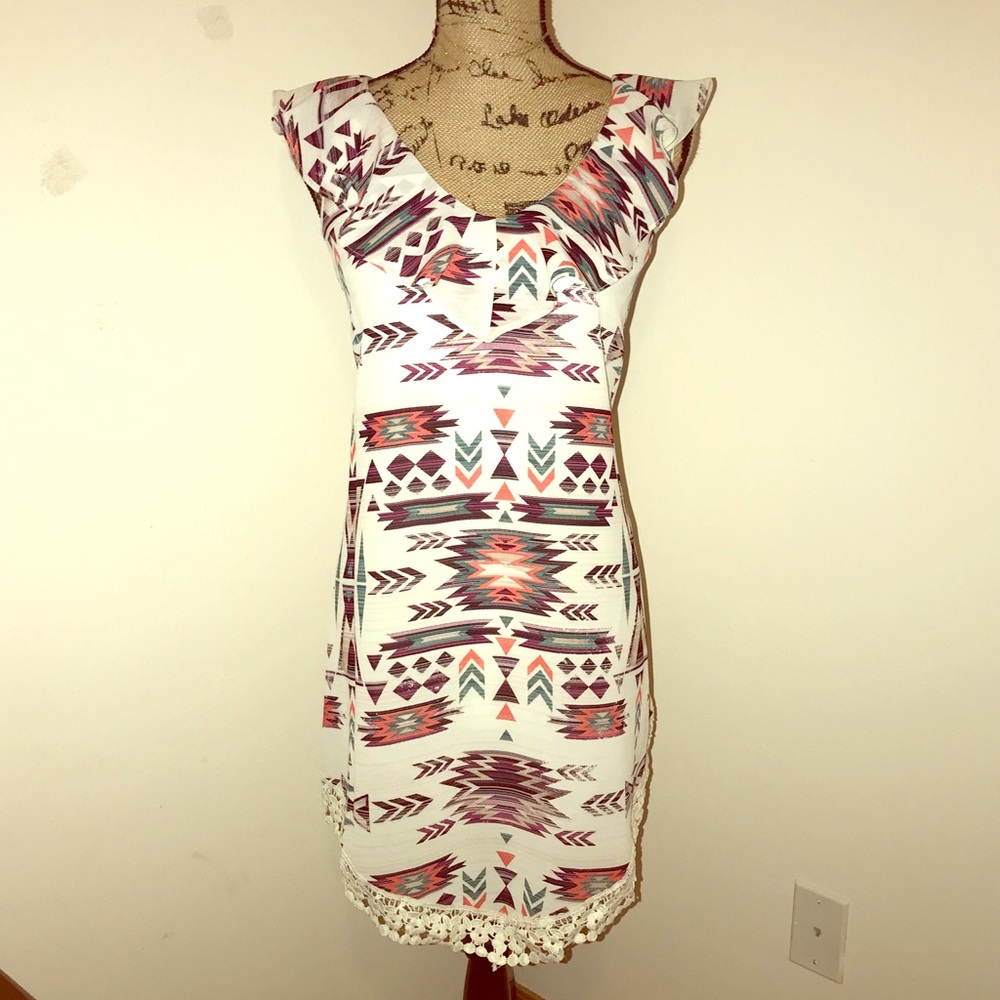 NORDSTROM Aztec Boho Lace Trim Dress