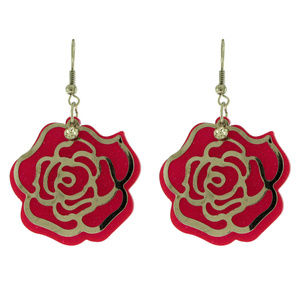 Two Layer Silver-Tone Drop Dangle Pink Rose