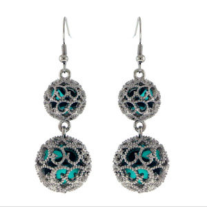 Silver-Tone French Hook Dangle Earrings Green