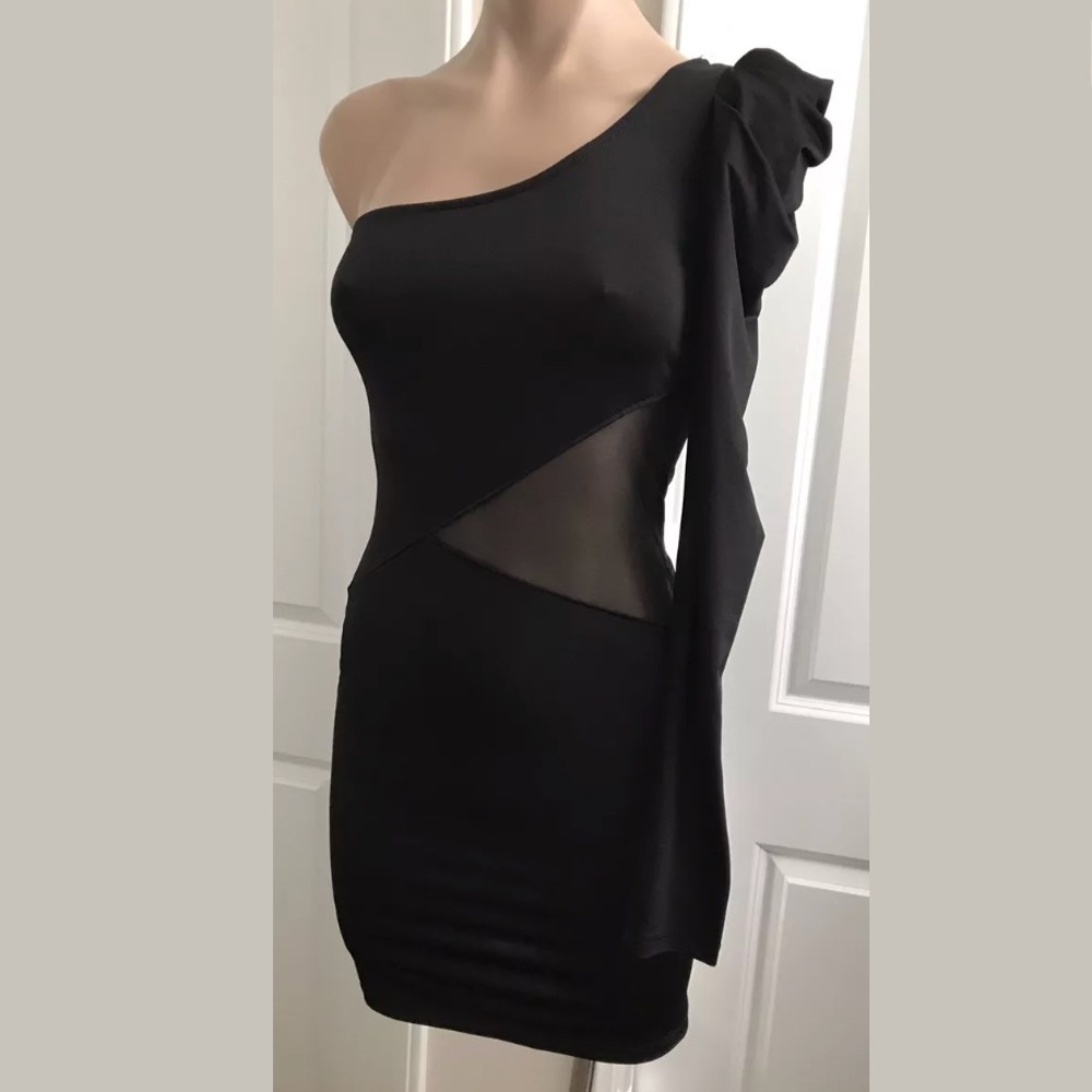BODYCON STRETCH CUT OUT MESH MINI DRESS sz S
