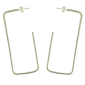 Silver-Tone Rectangle Hook Design Hoop Earrings
