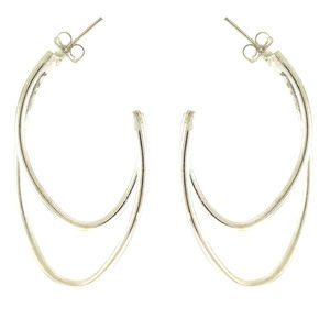 Silver-Tone Double Hook Design Hoop Earrings
