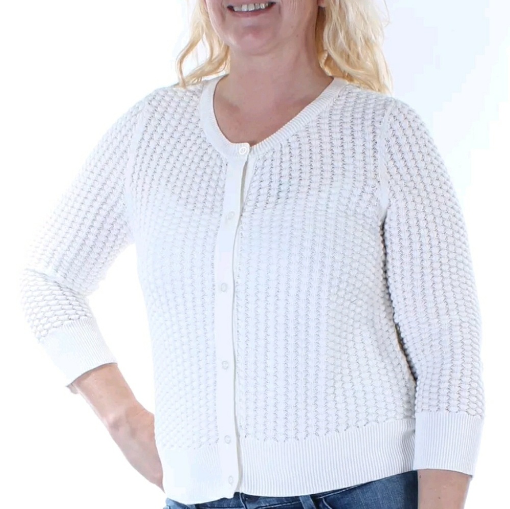 MAISON JULES WOMEN IVORY BUTTON UP SWEATER - Picture 3 of 3