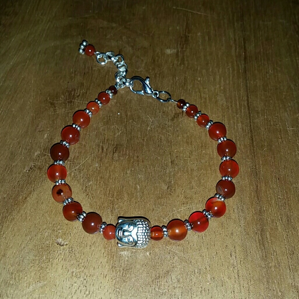 Carnelian healing stone Buddha head wire bracelet