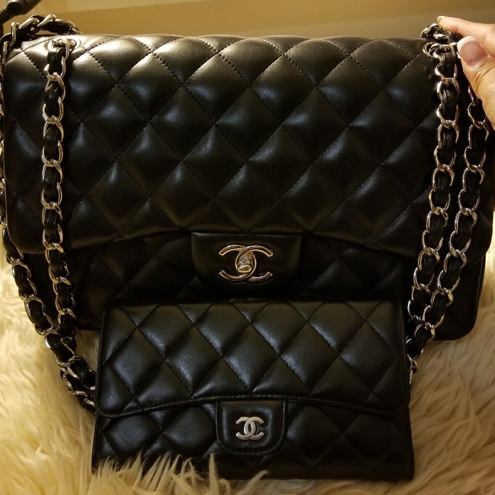 Chanel jumbo lambkin black with shw.