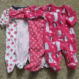 💕 Baby Girl 0-3m Footie Pajama 4 Pc Bundle 💕