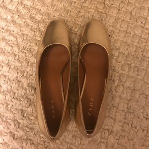 Gold Metallic Block Pumps - Zara