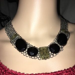 Vintage Black and Green Stone Mesh Necklace