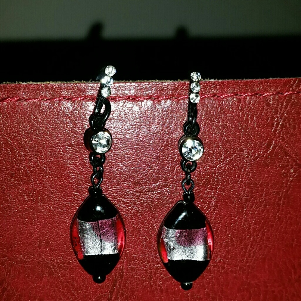 Murano Italy glass bead oval dangle earrings