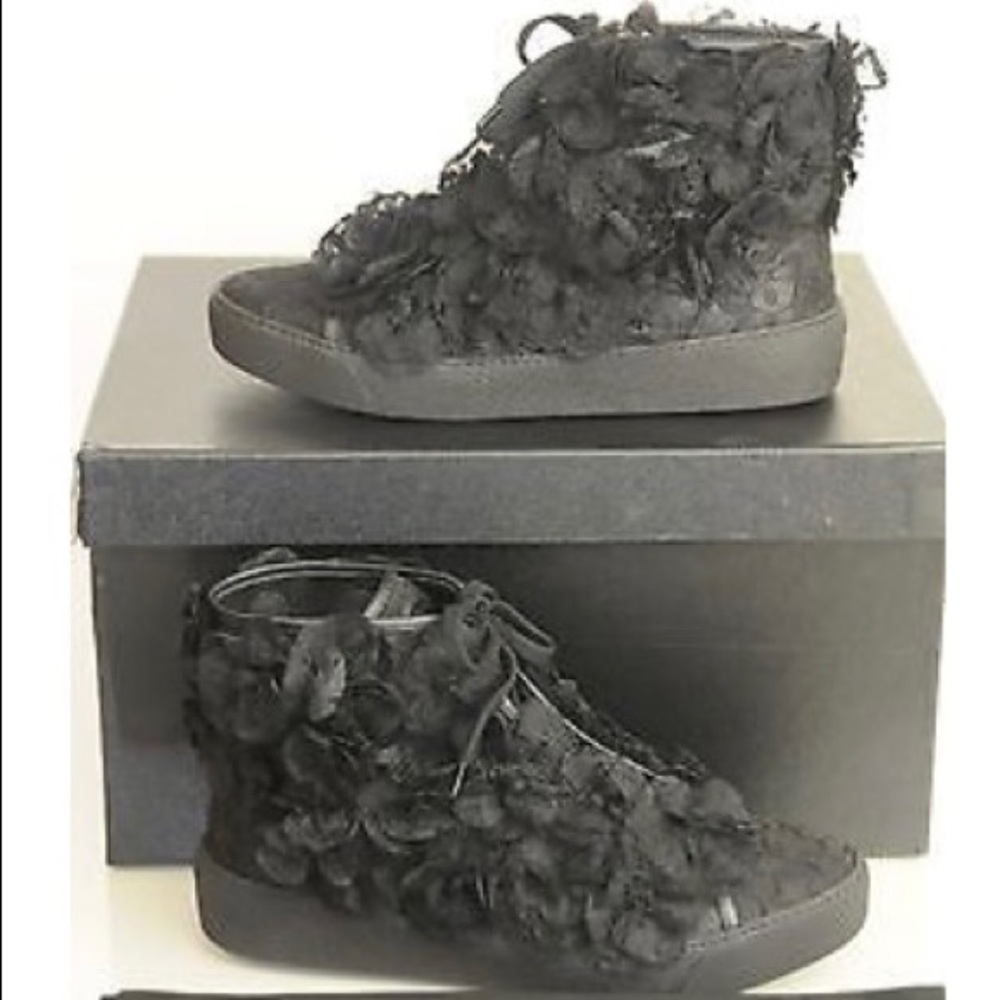 Chanel Camellia flower  mesh lace black hi top