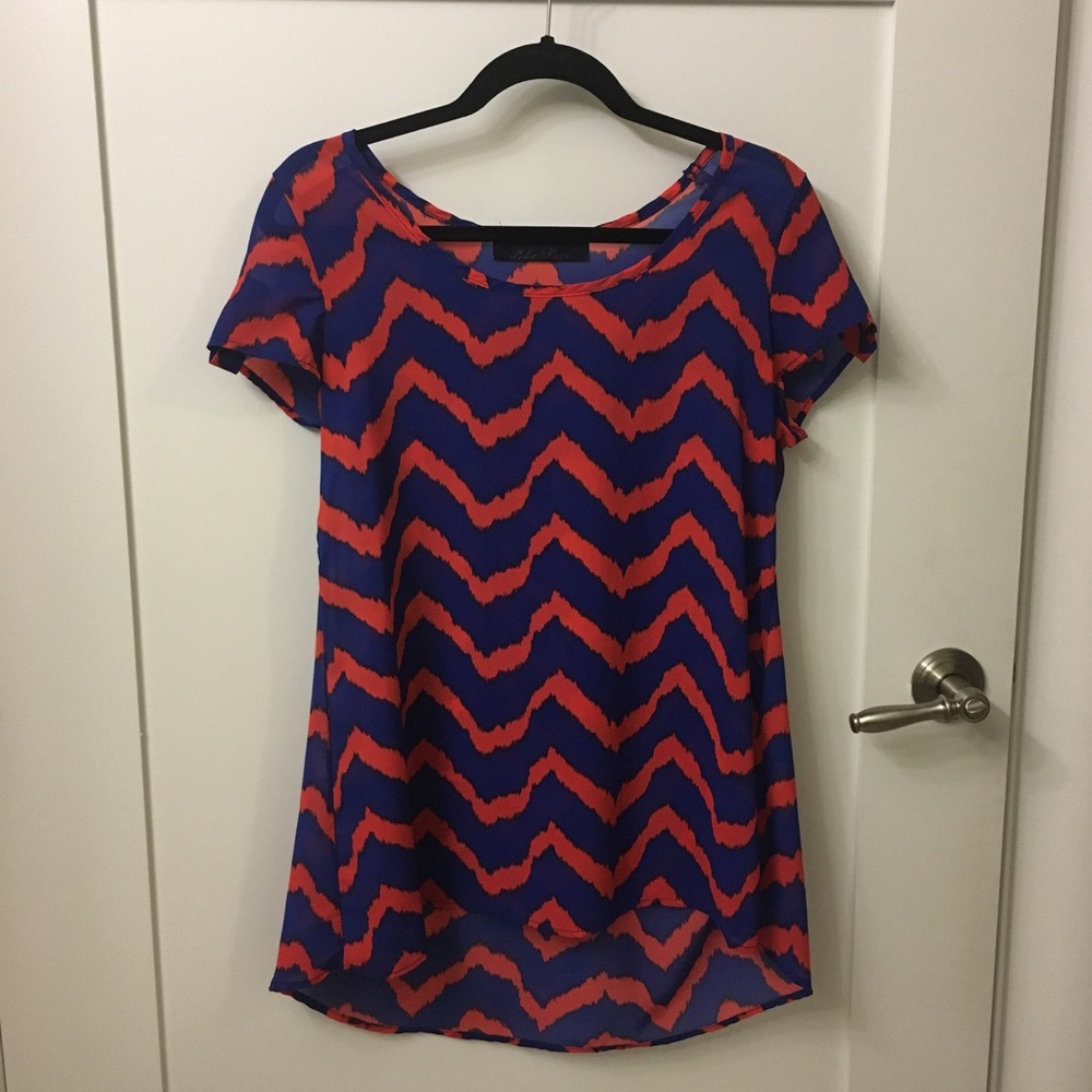 Flowing red and blue long blouse