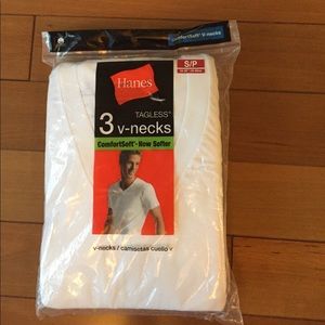 Hanes Men's 3 Pack V Neck White T-Shirts