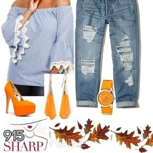 Plus Size Distressed Jeans & Off the Shoulder Top