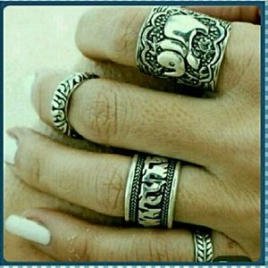 Free People style elephant tribal ring set