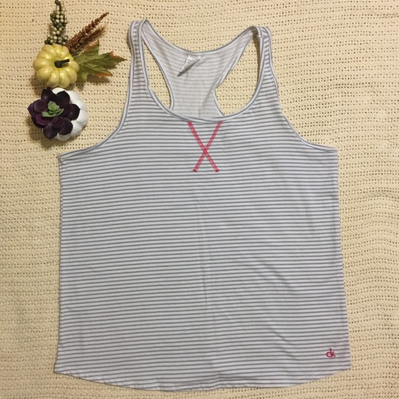 🆑 calvin klein gray stripes tank top/ Size L - Picture 1 of 7