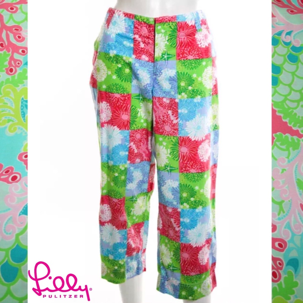 Lilly Pulitzer Pink/Green Patchwork Seaburst Capri - image 1