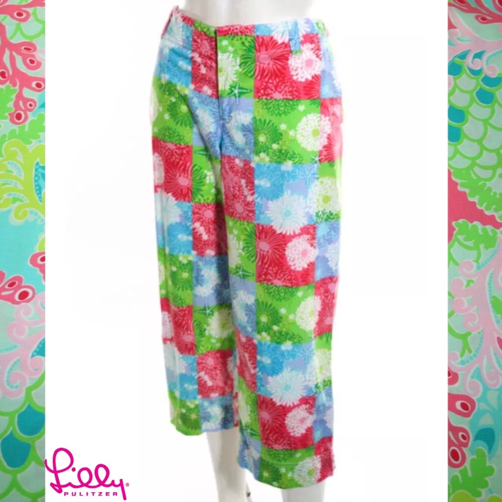Lilly Pulitzer Pink/Green Patchwork Seaburst Capri - image 2