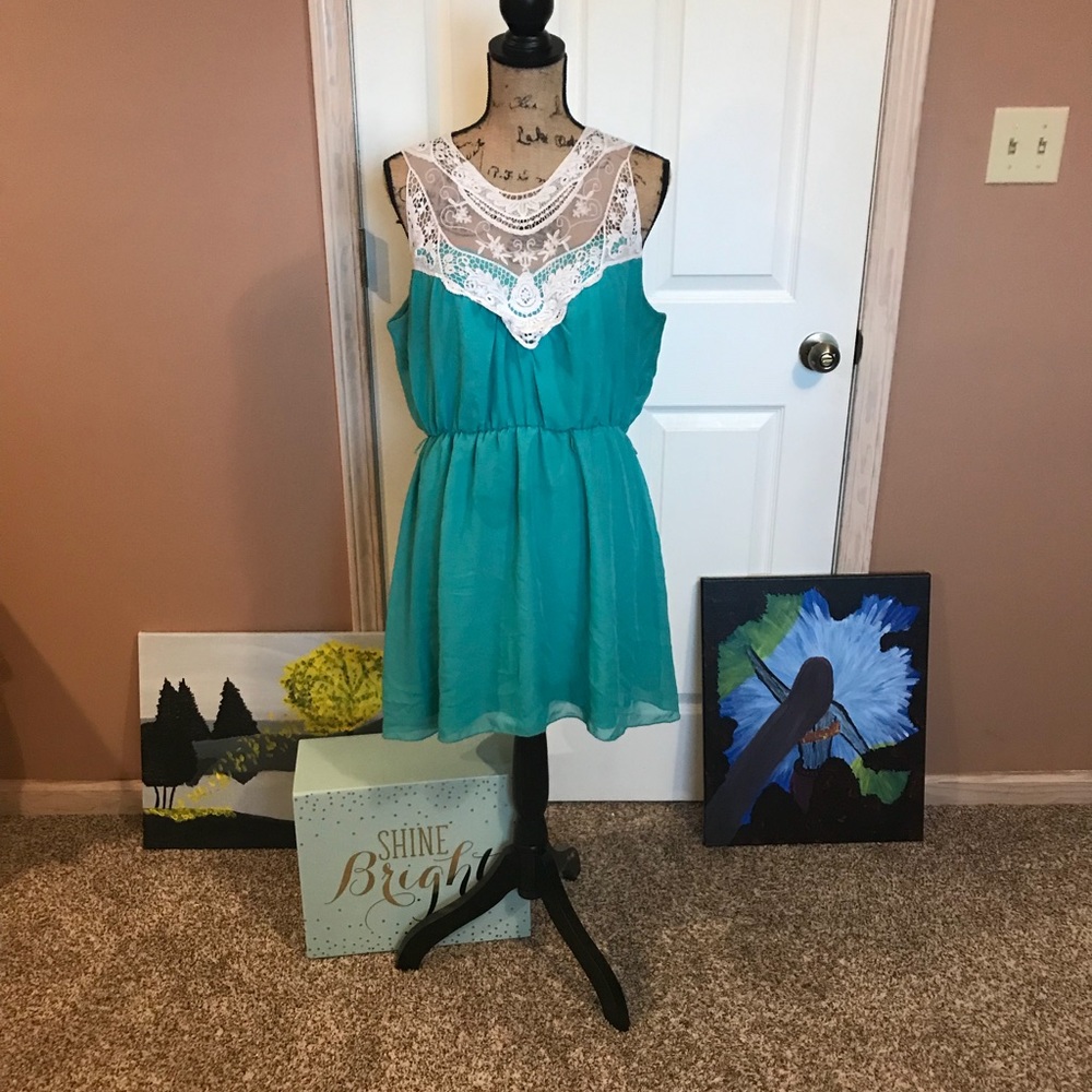 Blue Lace Toke Neck Dress