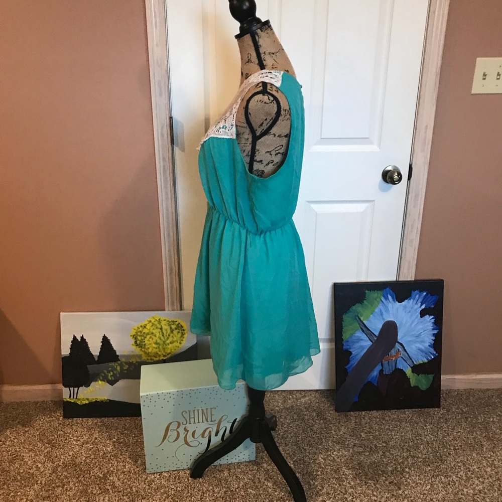 Blue Lace Toke Neck Dress View 3