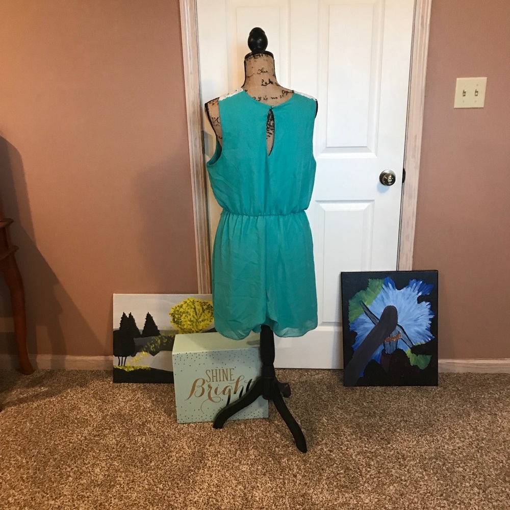 Blue Lace Toke Neck Dress View 4