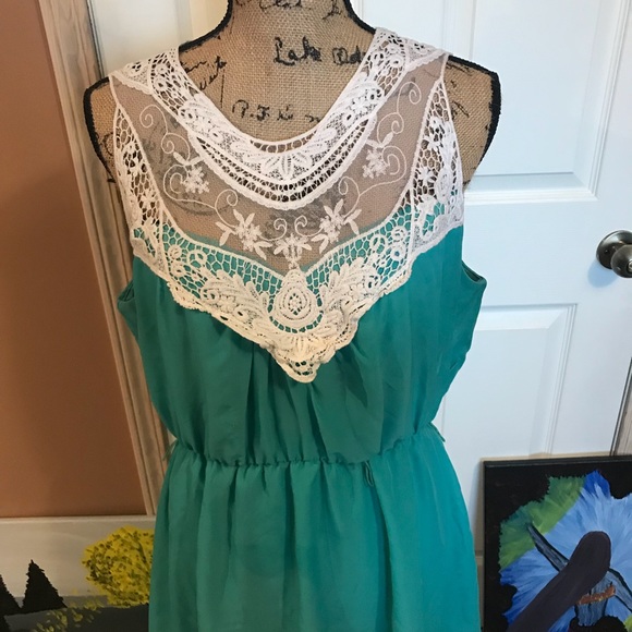 Blue Lace Toke Neck Dress - Picture 2 of 6