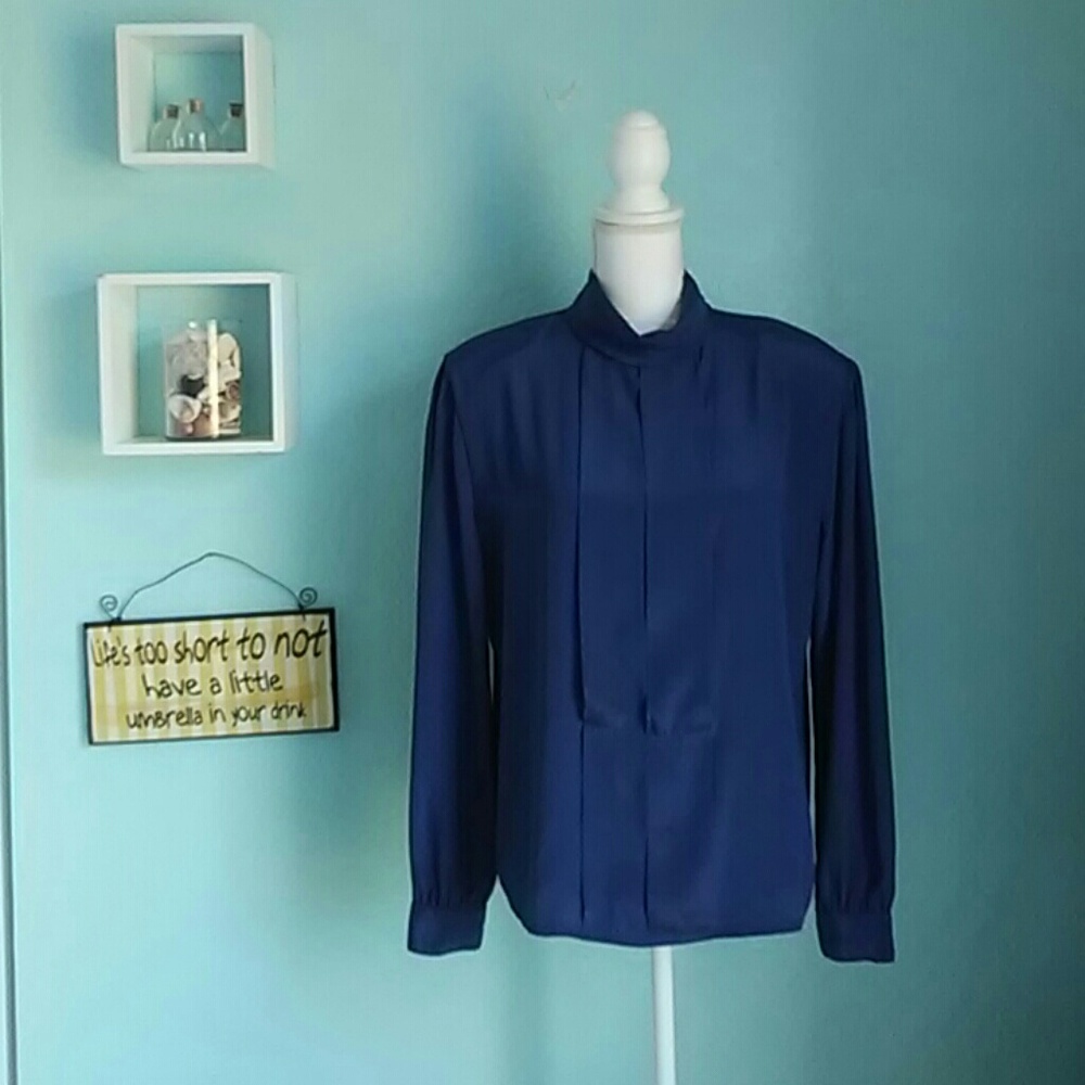Kristen Dark Blue Long Sleeve Collared Blouse