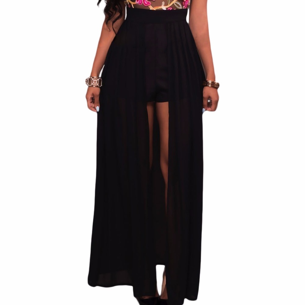 SALE!! Black Sheer Embroidery Chiffon Romper Dress - Picture 6 of 7