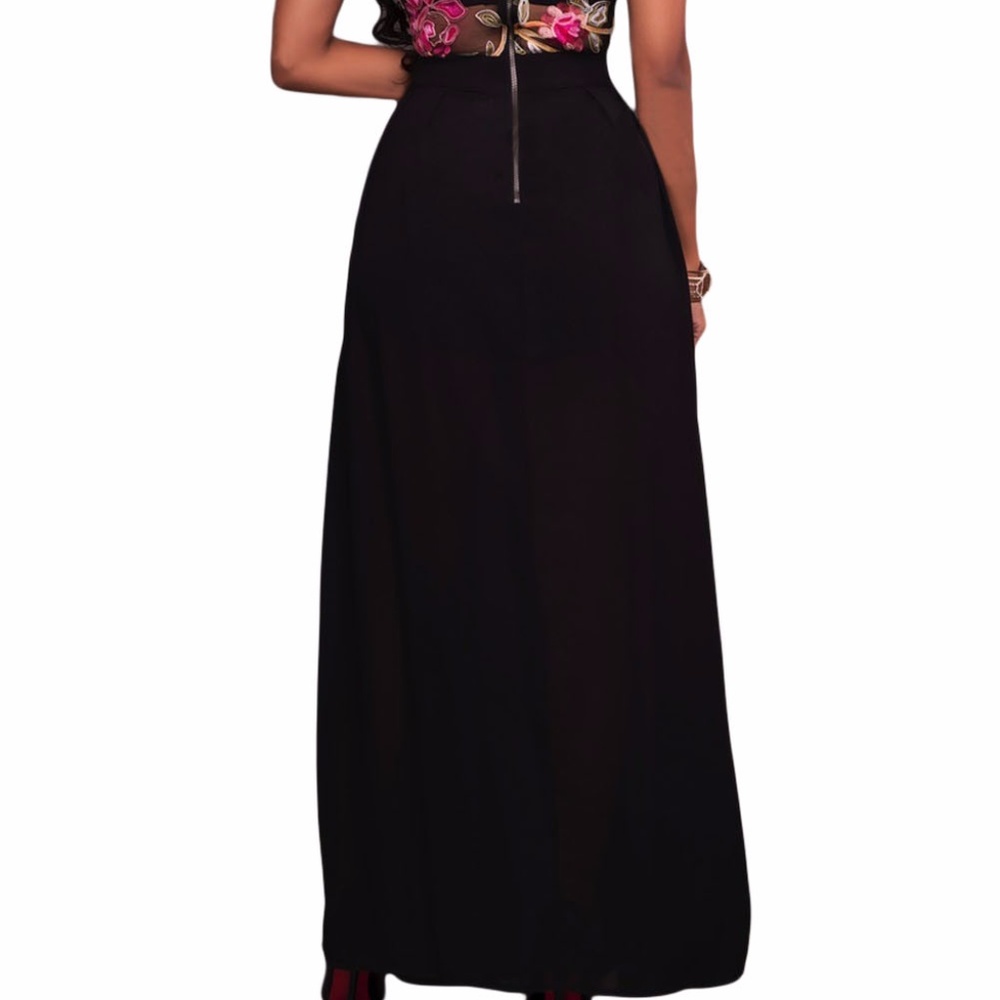 SALE!! Black Sheer Embroidery Chiffon Romper Dress - Picture 7 of 7