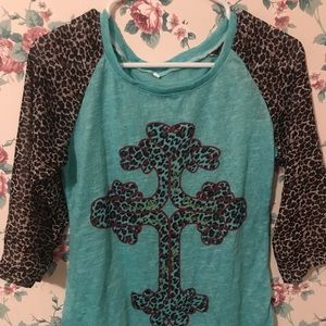 Turquoise & Leopard sheer top 🔴🔴 SALE 🔴🔴