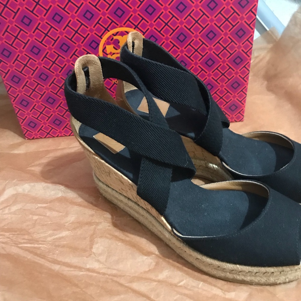 Tory Burch Black Cork Wedge Women’s size 7.5