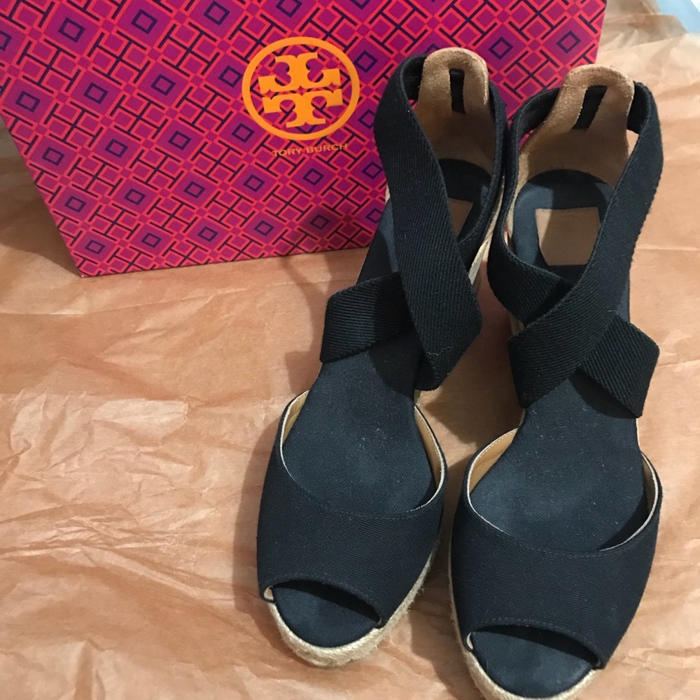 Tory Burch Black Cork Wedge Women’s size 7.5 - Picture 2 of 4