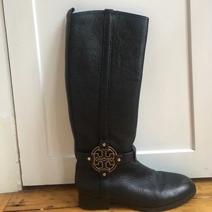 Tory Burch black pebble leather Amanda boots.