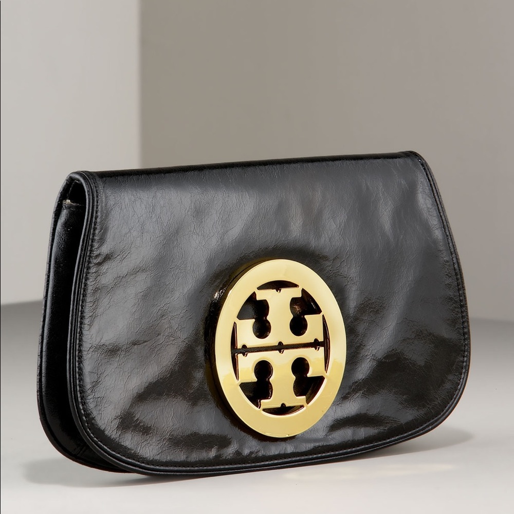 SOLD Tory Burch Logo Flap Clutch Purse Gold