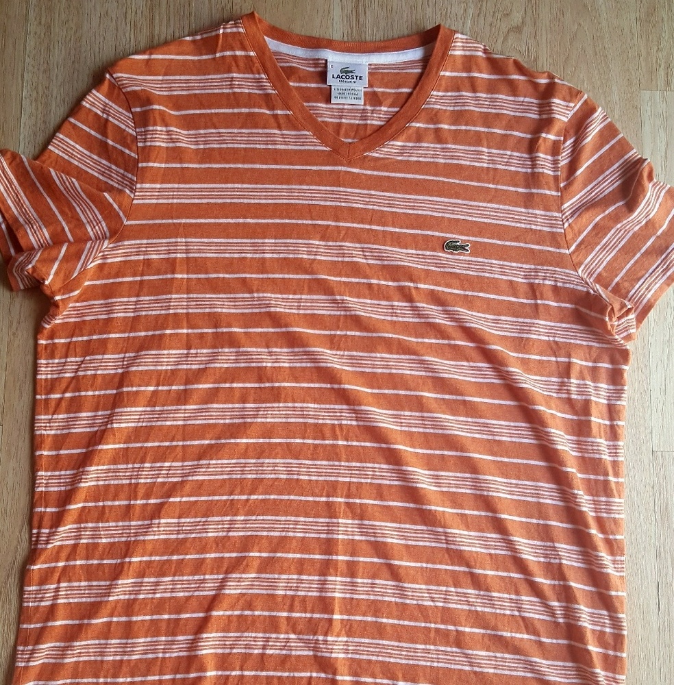Lacoste Striped V Neck T Shirt