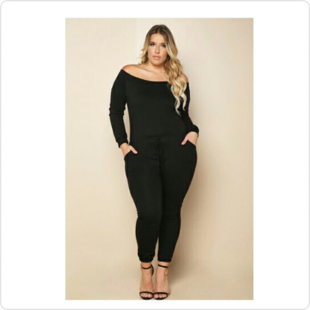 Plus Size Black Off Shoulder Jumpsuit