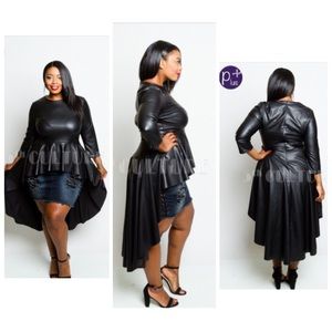 Plus Size Faux Leather Hi Low Classy Top